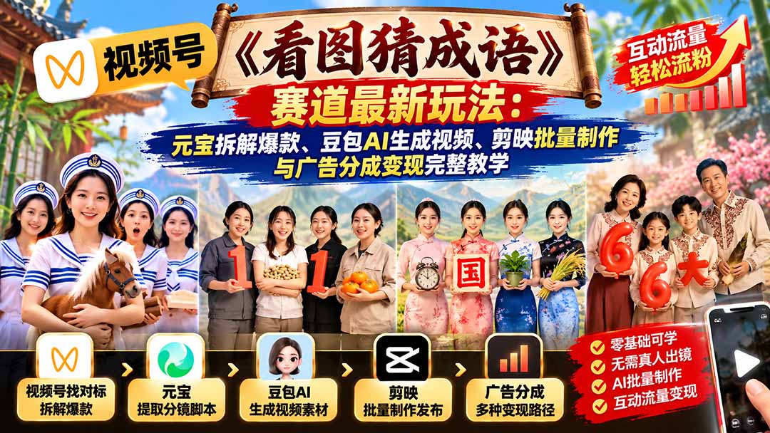 (21060期)视频号《看图猜成语》赛道最新玩法:元宝拆解爆款、豆包AI生成视频、剪映批量制作与广告分成变现完整教学 20261020030158-6ad6d9a68efba.jpg