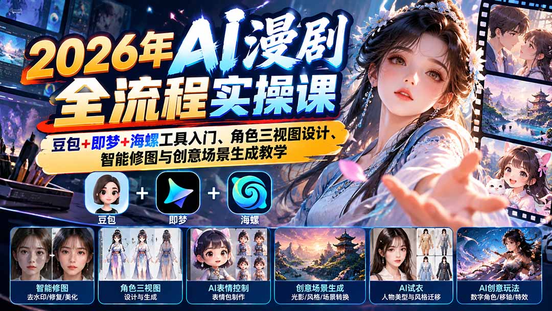 (21077期)2026年AI漫剧全流程实操课:豆包+即梦+海螺工具入门、角色三视图设计、智能修图与创意场景生成教学 20261021030109-6ad82af5c5646.jpg