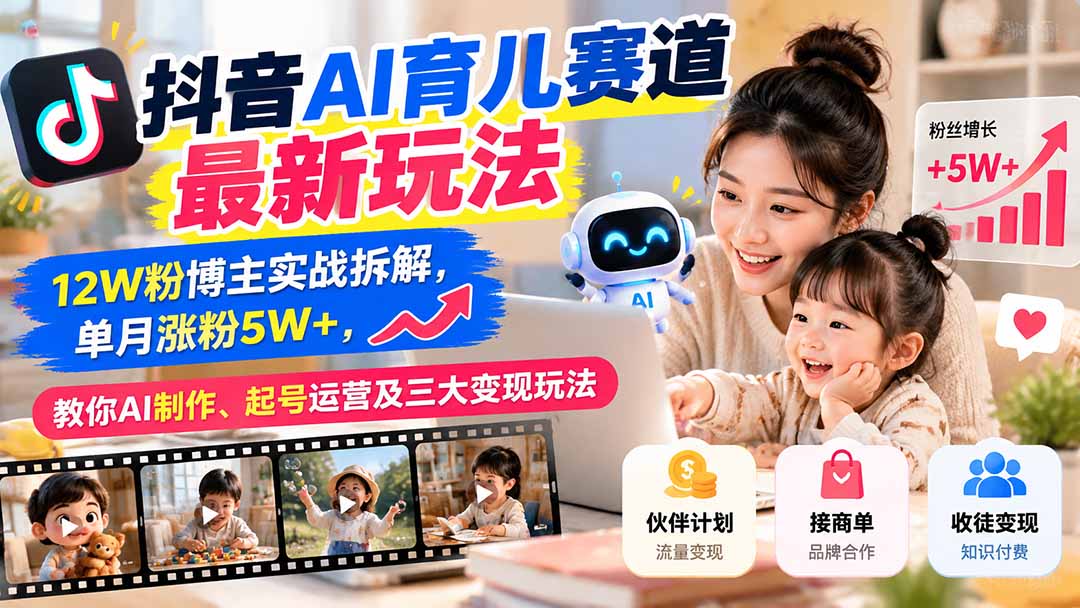 (21082期)抖音AI育儿赛道最新玩法:12W粉博主实战拆解,单月涨粉5W+,教你AI制作、起号运营及三大变现玩法 20261021050208-6ad84750958d9.jpg