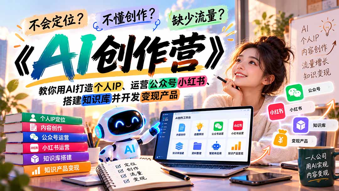 (21088期)不会定位、不懂创作、缺少流量?《AI创作营》教你用AI打造个人IP、运营公众号小红书、搭建知识库并开发变现产品 20261021090058-6ad87f4ada273.jpg