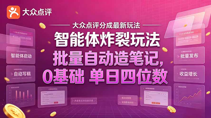(21092期)大众点评分成最新智能体炸裂玩法!批量自动造笔记,0基础干到单日四位数 20261021150041-6ad8d399eeac6.jpg