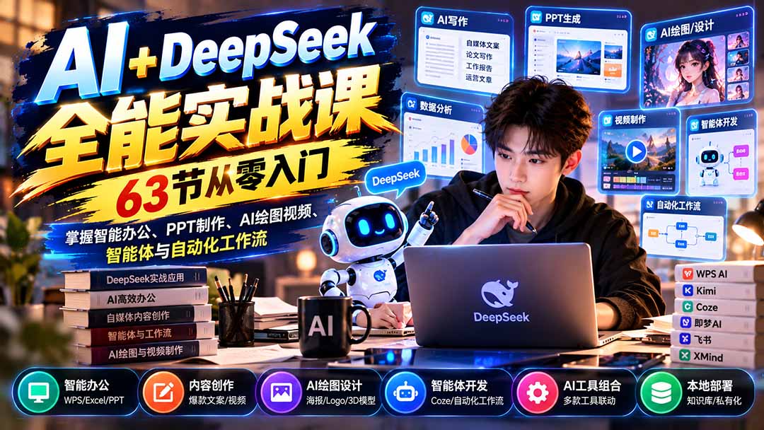 (21141期)AI+DeepSeek全能实战课:63节从零入门,掌握智能办公、PPT制作、AI绘图视频、智能体与自动化工作流 20261024090052-6adc73c42381d.jpg