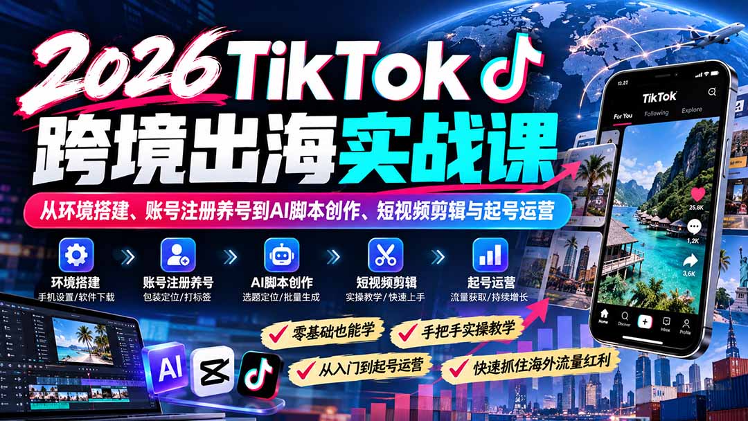 (21170期)2026TikTok跨境出海实战课:从环境搭建、账号注册养号到AI脚本创作、短视频剪辑与起号运营 20261026130103-6adf4f0f9293a.jpg