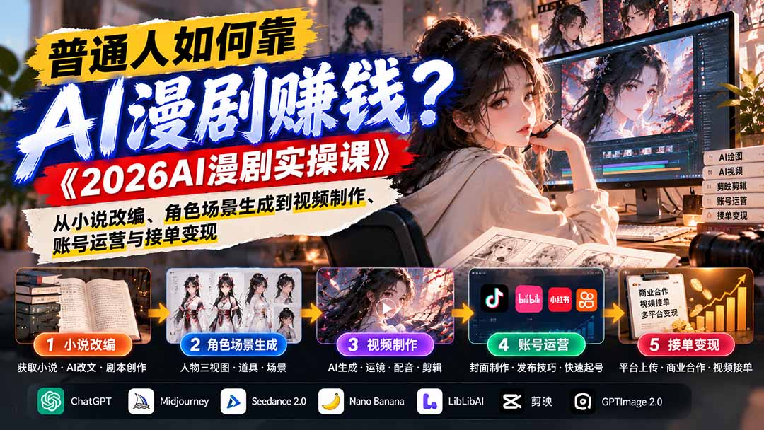 (21173期)普通人如何靠AI漫剧赚钱?《2026AI漫剧实操课》从小说改编、角色场景生成到视频制作、账号运营与接单变现 20261027030129-6ae01409076c1.jpg
