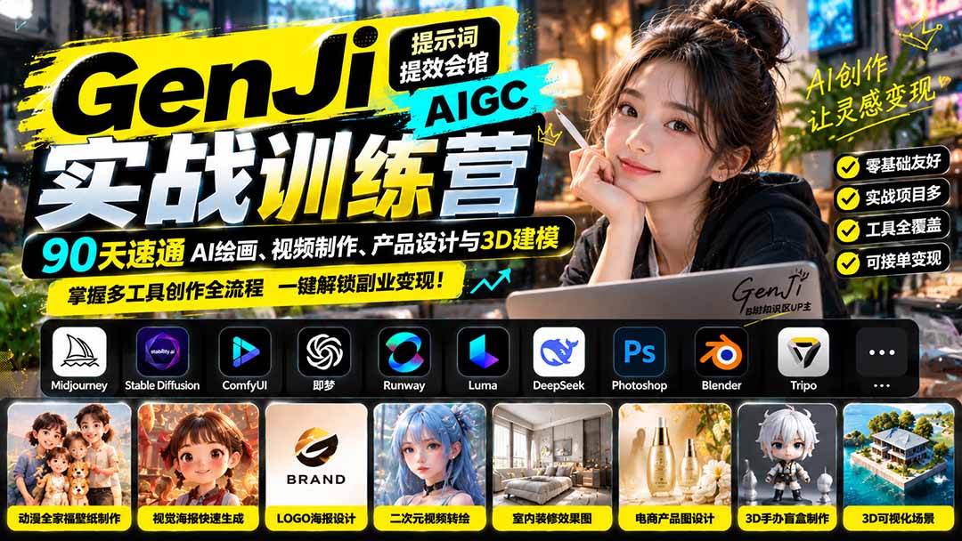 (21192期)GenJi AIGC实战训练营:90天速通AI绘画、视频制作、产品设计与3D建模,掌握多工具创作全流程 20261027130419-6ae0a1532fd8a.jpg