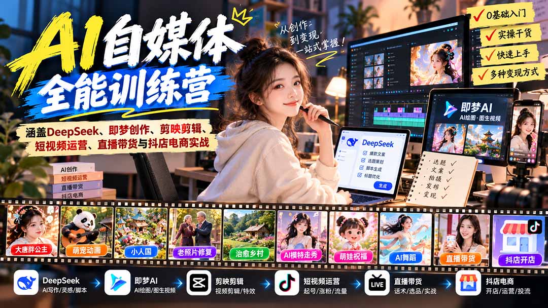 (21201期)【无水印】AI+自媒体全能训练营:涵盖DeepSeek、即梦创作、剪映剪辑、短视频运营、直播带货与抖店电商实战 20261028050117-6ae1819dd302f.jpg