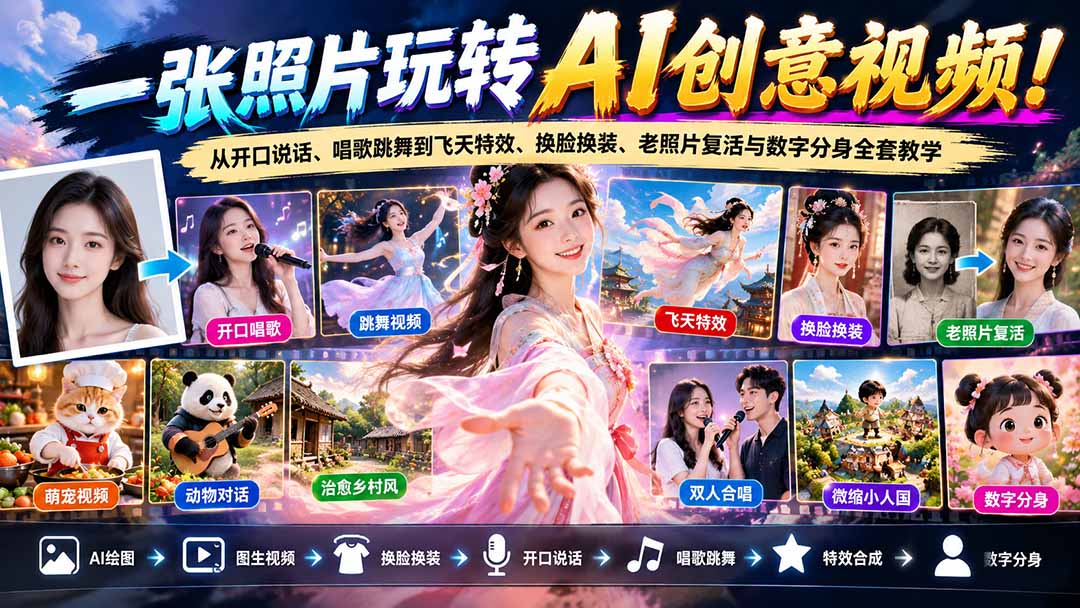 (21202期)一张照片玩转AI创意视频!从开口说话、唱歌跳舞到飞天特效、换脸换装、老照片复活与数字分身全套教学 20261028050227-6ae181e354a58.jpg