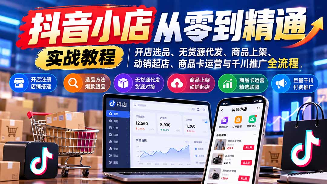 (21264期)抖音小店从零到精通实战教程:开店选品、无货源代发、商品上架、动销起店、商品卡运营与千川推广全流程 20261031030158-6ae55a2641e60.jpg