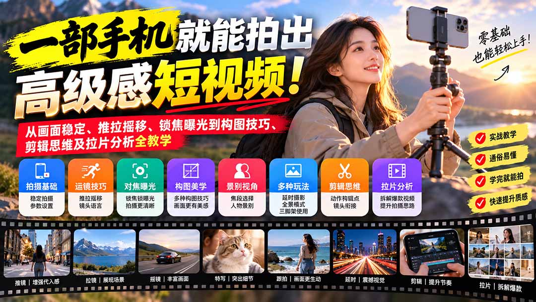 (21272期)一部手机就能拍出高级感短视频!从画面稳定、推拉摇移、锁焦曝光到构图技巧、剪辑思维及拉片分析全教学 20261031050233-6ae57669ee06f.jpg