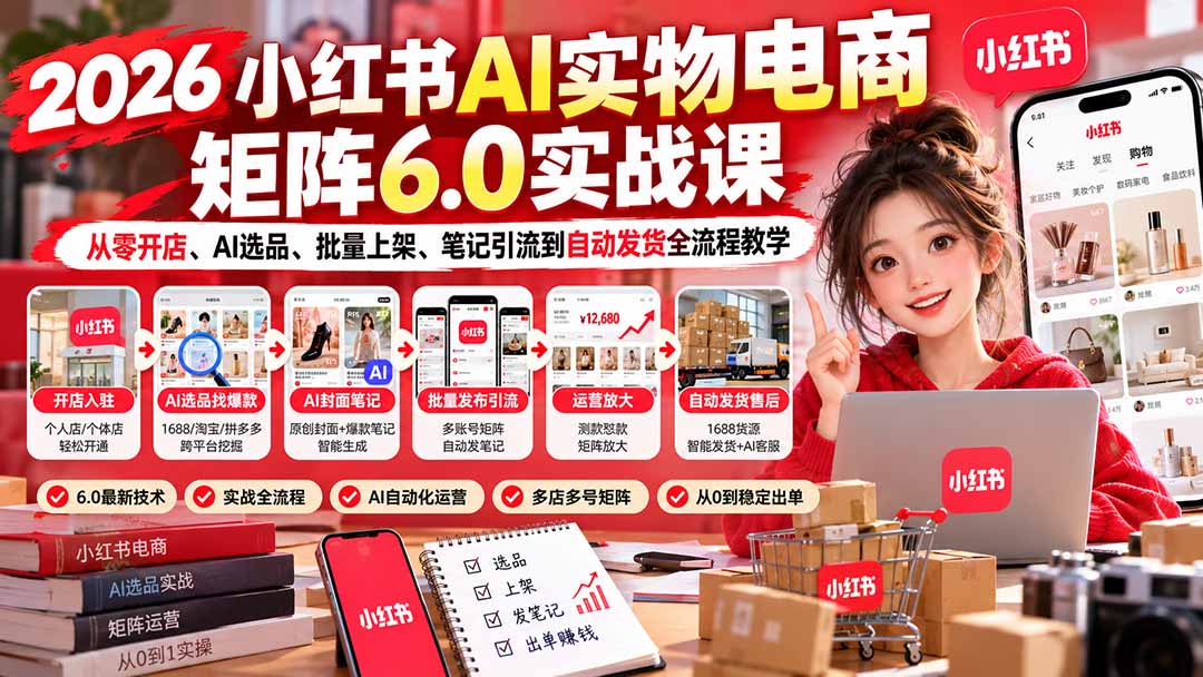 (21274期)2026小红书AI实物电商矩阵6.0实战课:从零开店、AI选品、批量上架、笔记引流到自动发货全流程教学 20261031050300-6ae5768416eb7.jpg