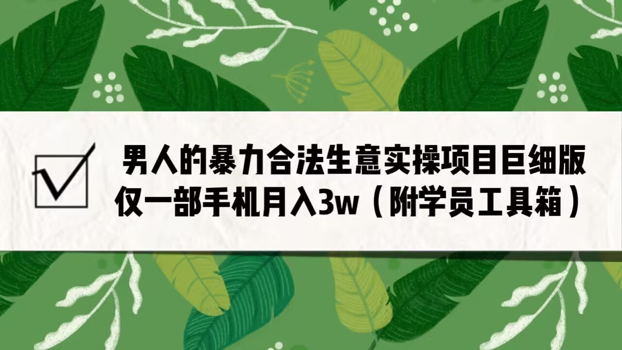 fy1090期-男人的暴力合法生意实操项目巨细版：仅一部手机月入3w（附赠学员工具箱）(揭秘男人的暴力合法生意实操项目，一部手机月入3万)