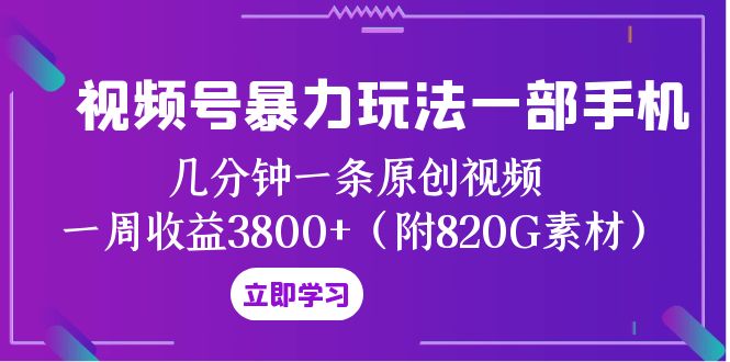 fy2004期-视频号暴力玩法一部手机 几分钟一条原创视频 一周收益3800+（附820G素材）(“视频号创作者分计划暴力玩法一部手机、几分钟制作一条原创视频，实现一周收益3800+”)