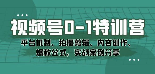 视频号0-1特训营:平台机制、拍摄剪辑、内容创作、爆款公式,实战案例分享(深度解析视频号运营从平台机制到爆款内容创作)-AIGC资源中心