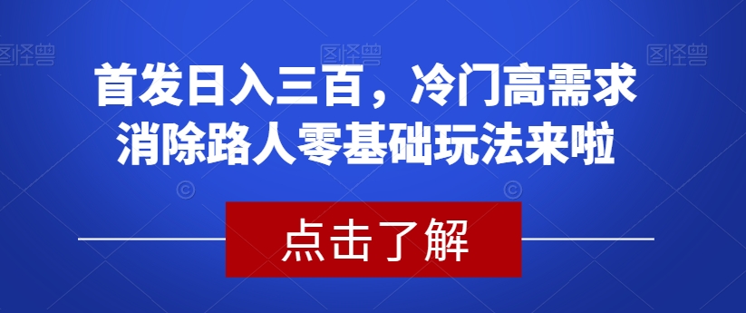 mp4237期-首发日入三百，冷门高需求消除路人零基础玩法来啦【揭秘】(首发日入三百，冷门高需求消除路人零基础玩法揭秘)