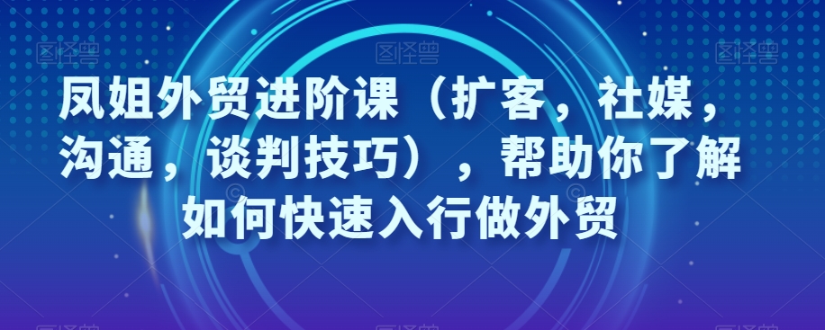 mp4492期-凤姐外贸进阶课（扩客，社媒，沟通，谈判技巧），帮助你了解如何快速入行做外贸