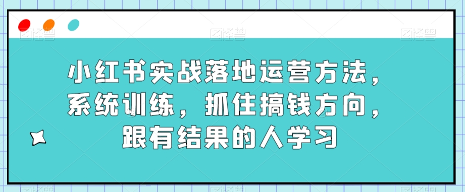 小红书实战落地运营方法，系统训练，抓住搞钱方向，跟有结果的人学习_搜券军博客