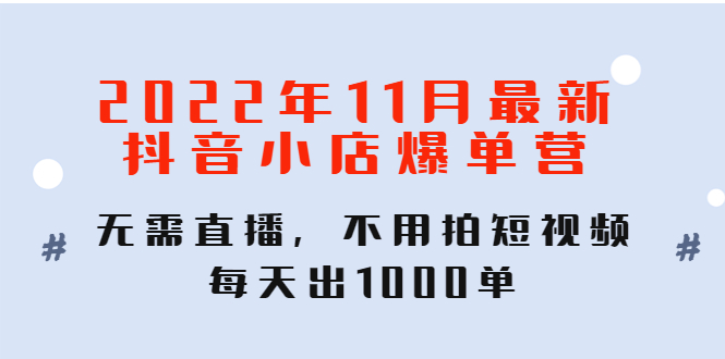 2022年11月最新抖音小店爆单训练营:无需直播,不用拍短视频,每天出1000单(无需直播、拍短视频,抖音小店爆单训练营助你每天出1000单)-AIGC资源中心