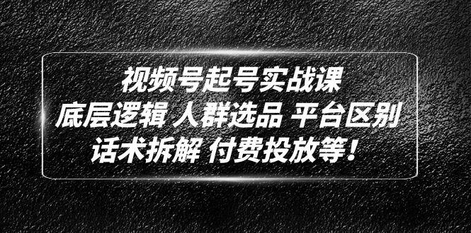 （4927期）视频号起号实战课：底层逻辑 人群选品 平台区别 话术拆解 付费投放等！(全面解析视频号运营策略与技巧)