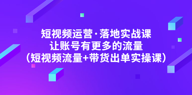 （4961期）短视频运营·落地实战课 让账号有更多的流量（短视频流量+带货出单实操）(短视频运营实战课从理论到实操，助你提升账号流量和带货出单能力)