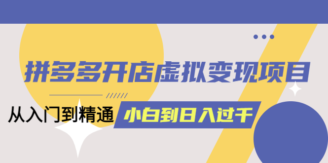 （6169期）拼多多开店虚拟变现项目：入门到精通 从小白到日入1000（完整版）6月13更新(拼多多虚拟变现项目教程从基础操作到高阶运营一站式掌握)