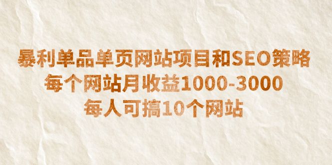 （6503期）暴利单品单页网站项目和SEO策略  每个网站月收益1000-3000  每人可搞10个(“低成本高收益暴利单品单页网站项目与SEO策略解析”)