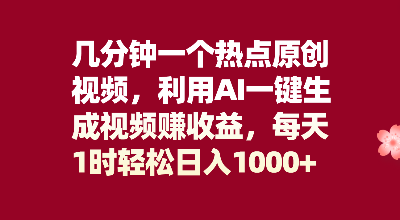 （8083期）几分钟一个热点原创视频，利用AI一键生成视频赚收益，每天1时轻松日入1000+(轻松赚钱新方法AI一键生成视频项目)