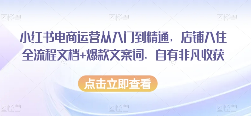 mp5566期-小红书电商运营从入门到精通，店铺入住全流程文档+爆款文案词，自有非凡收获(全面解析小红书电商运营从开店到精通的一站式教程)