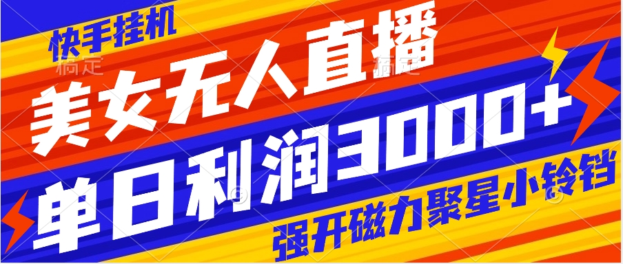 （8158期）快手挂机，美女无人直播，强开磁力聚星小铃铛，日入3000+(探索快手挂机项目实现“睡觉也能赚钱”的梦想)