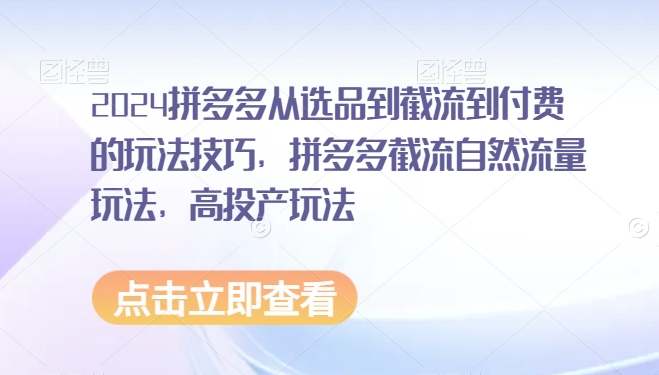 mp6472期-2024拼多多从选品到截流到付费的玩法技巧，拼多多截流自然流量玩法，高投产玩法