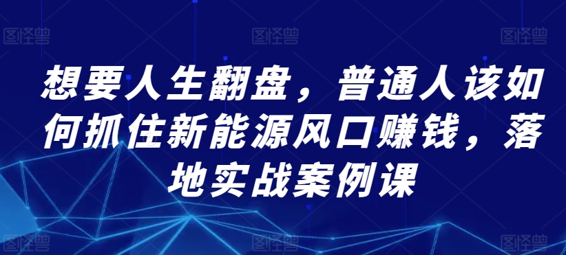 mp6901期-想要人生翻盘，普通人该如何抓住新能源风口赚钱，落地实战案例课
