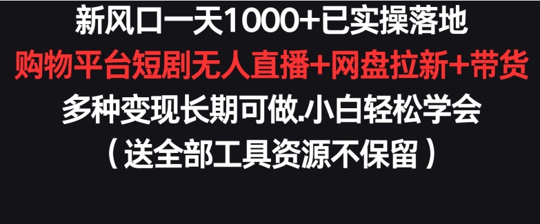 mp6934期-新风口一天1000+已实操落地购物平台短剧无人直播+网盘拉新+带货多种变现长期可做