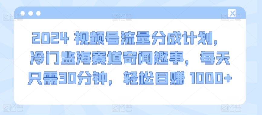 mp6937期-2024视频号流量分成计划，冷门监海赛道奇闻趣事，每天只需30分钟，轻松目赚 1000+
