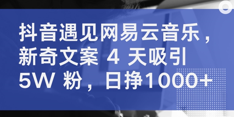 mp7642期-抖音遇见网易云音乐，新奇文案 4 天吸引 5W 粉，日挣1000+