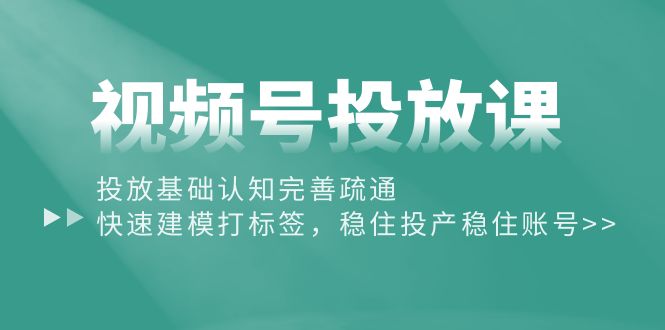 视频号投放课:投放基础认知完善疏通,快速建模打标签,稳住投产稳住账号-AIGC资源中心
