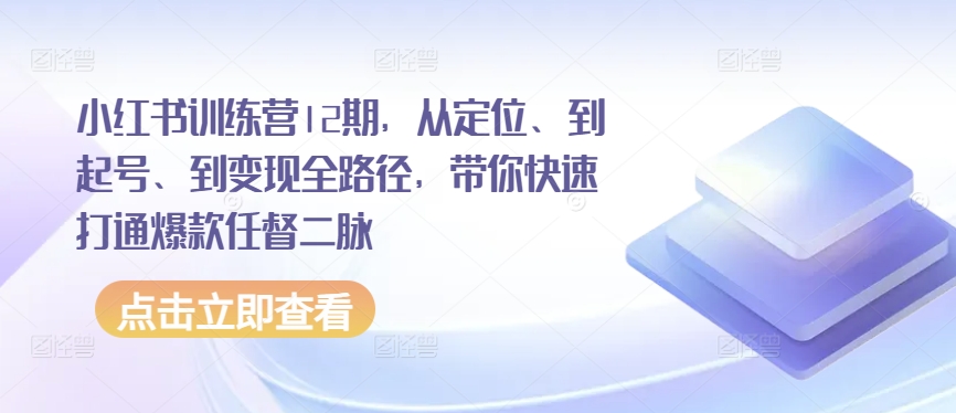 mp8099期-小红书训练营12期，从定位、到起号、到变现全路径，带你快速打通爆款任督二脉