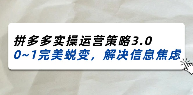 fy4743期-2024-2025拼多多实操运营策略3.0，0~1完美蜕变，解决信息焦虑（38节）