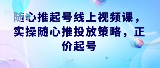 mp11229期-随心推起号线上视频课，实操随心推投放策略，正价起号