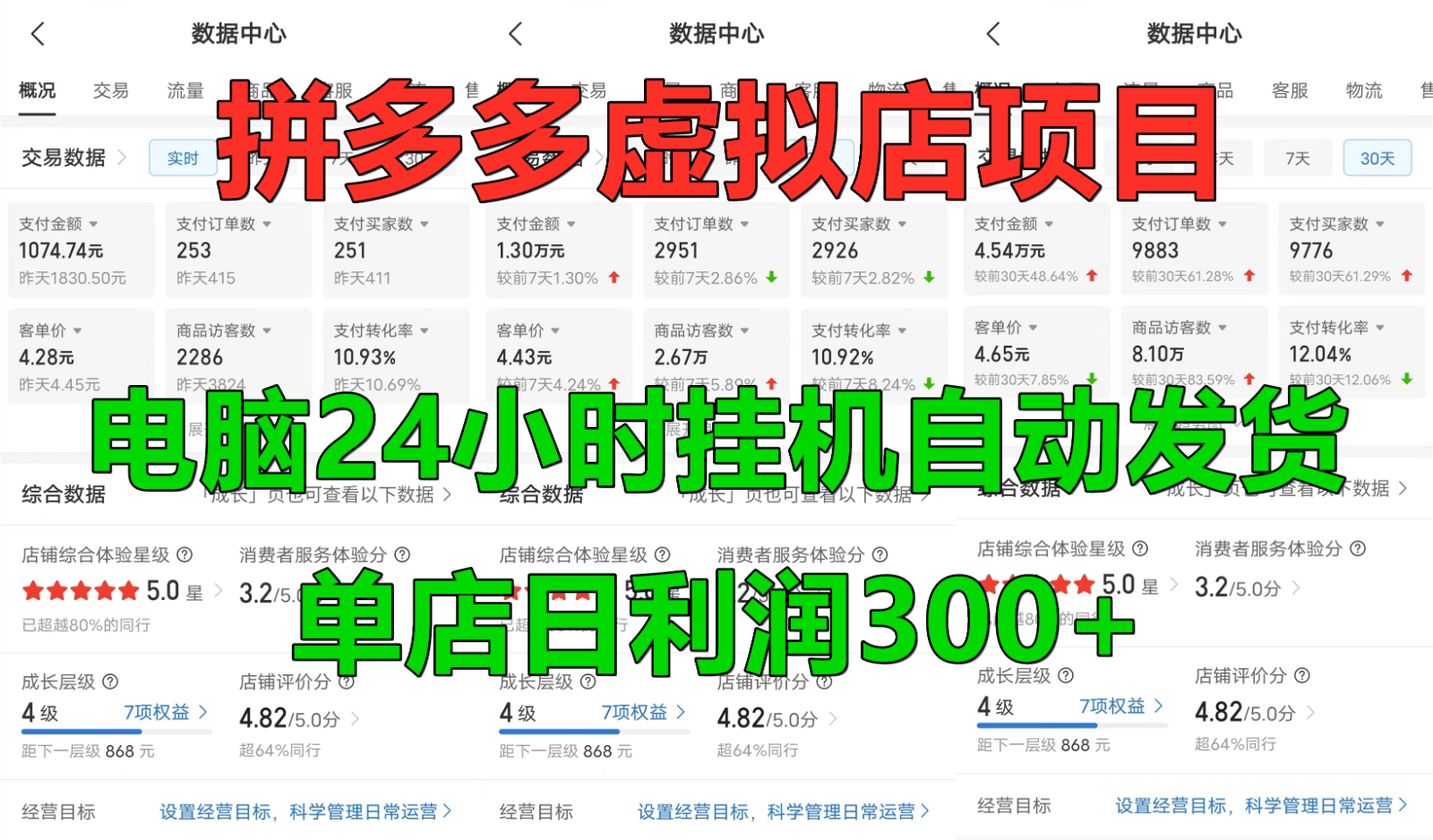 fy7043期-拼多多虚拟店铺项目，电脑挂机自动发货，单店日利润300+