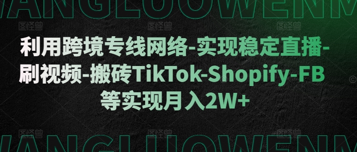 mp12345期-利用跨境专线网络-实现稳定直播-刷视频-搬砖TikTok-Shopify-FB等实现月入2W+