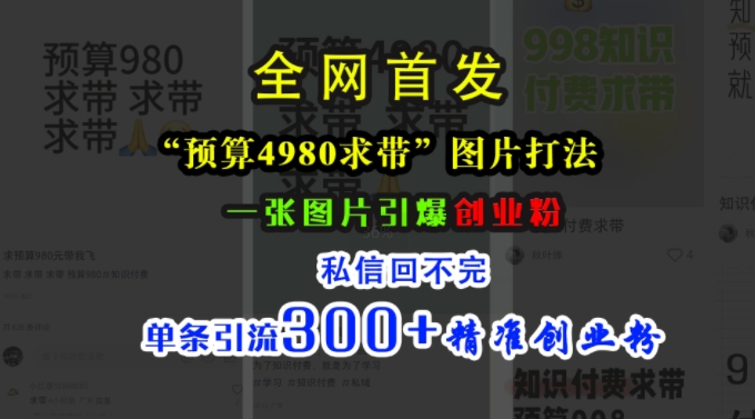 mp12413期-小红书“预算4980带我飞”图片打法，一张图片引爆创业粉，私信回不完，单条引流300+精准创业粉