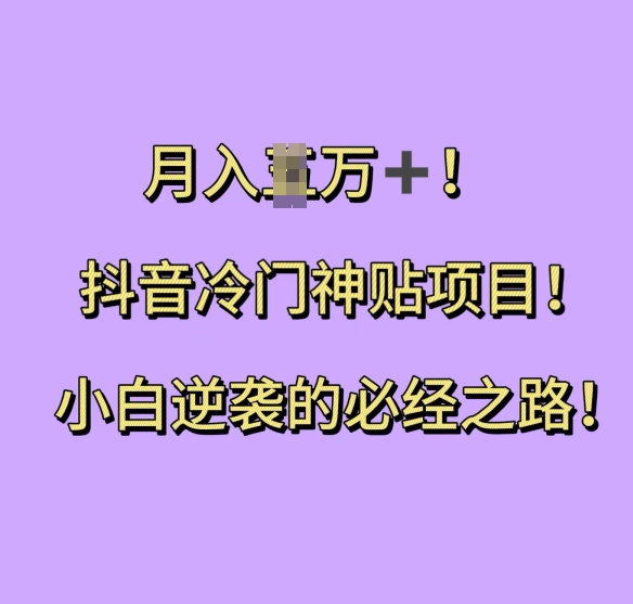 mp13158期-抖音冷门神贴项目，小白逆袭的必经之路，月入过W