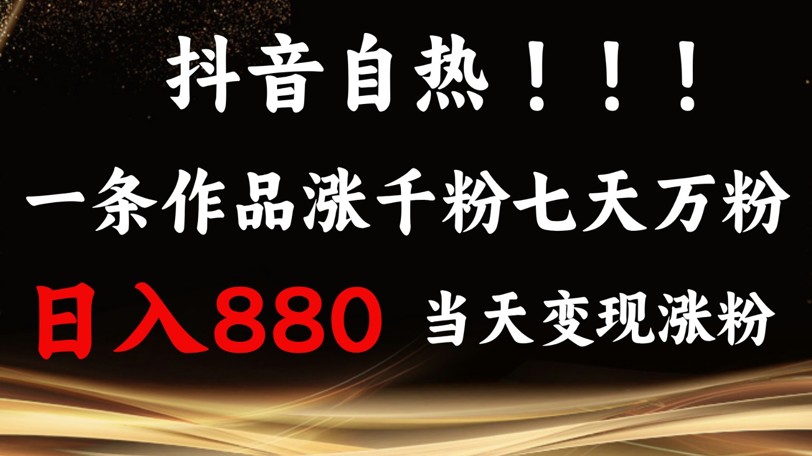 fy8874期-抖音小红书自热，一条作品1000粉，7天万粉，单日变现880收益