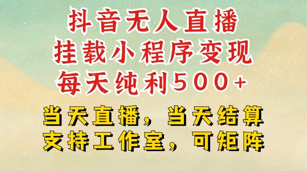 mp13579期-抖音无人直播挂载小程序变现每天纯利500+当天直播，当天结算支持工作室，可矩阵