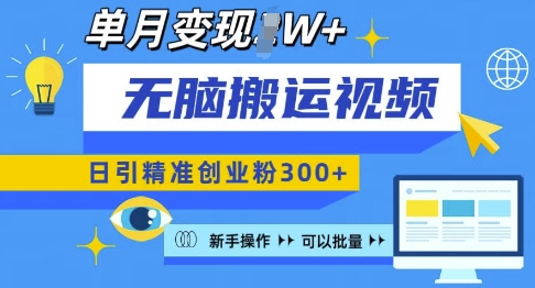mp13949期-无脑搬运视频号可批量复制，新手即可操作，日引精准创业粉300+，月变现过W