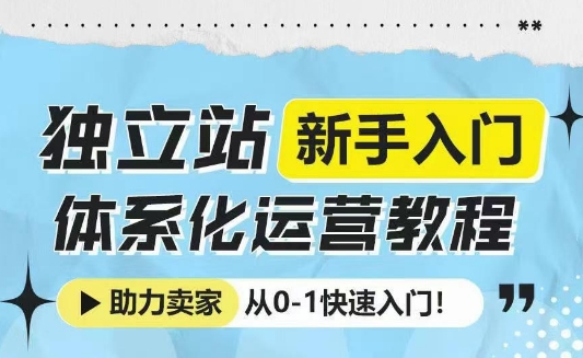 mp14658期-独立站新手入门体系化运营教程，助力独立站卖家从0-1快速入门!