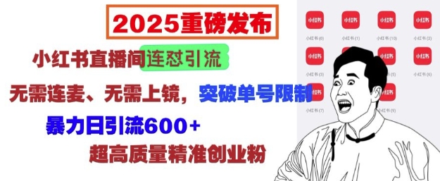 mp14721期-2025重磅发布：小红书直播间连怼引流，无需连麦、无需上镜，突破单号限制，暴力日引流600+