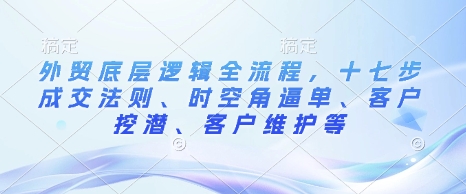 mp14965期-外贸底层逻辑全流程，十七步成交法则、时空角逼单、客户挖潜、客户维护等