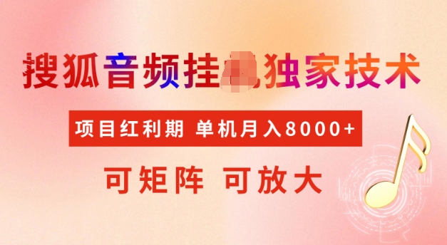 mp16628期-首发搜狐音频挂JI，项目红利期，可矩阵可放大，稳定月入5k