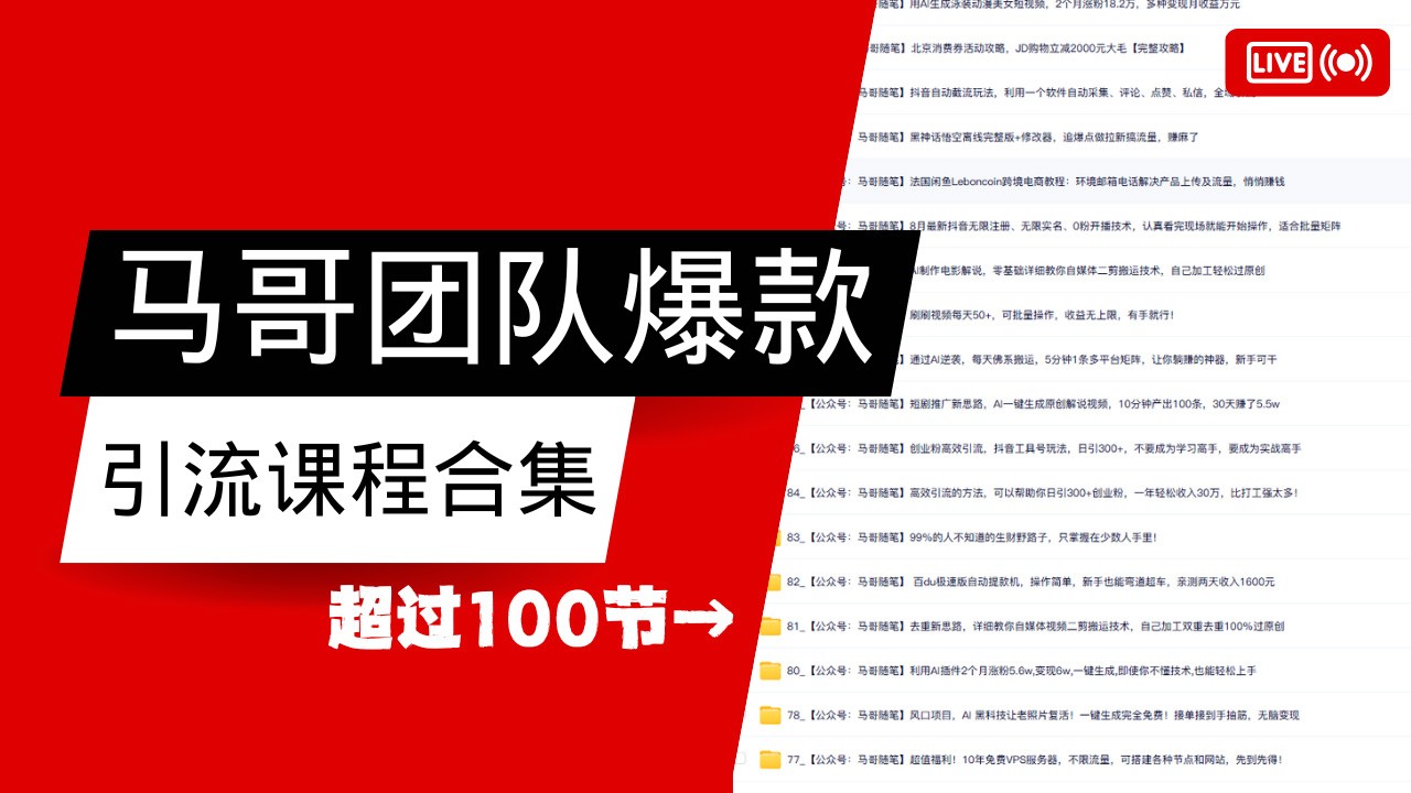 fy11219期-马哥团队【122节】最全项目爆款引流课程合集【持续更新】