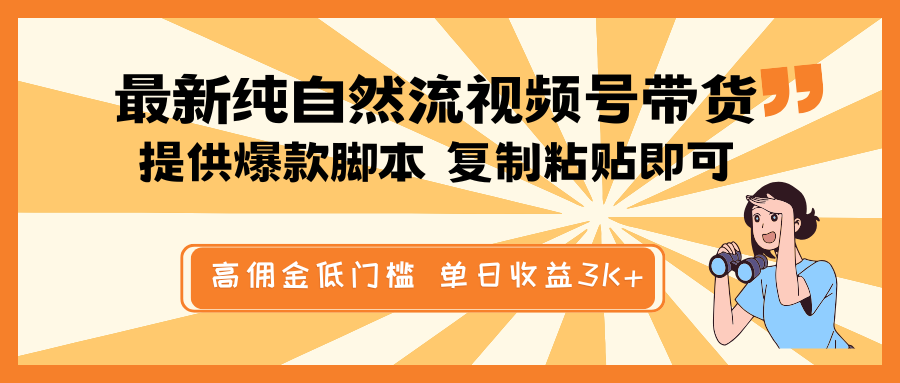 fy11224期-最新纯自然流视频号带货，提供爆款脚本简单 复制粘贴即可，高佣金低门槛，单日收益3K+